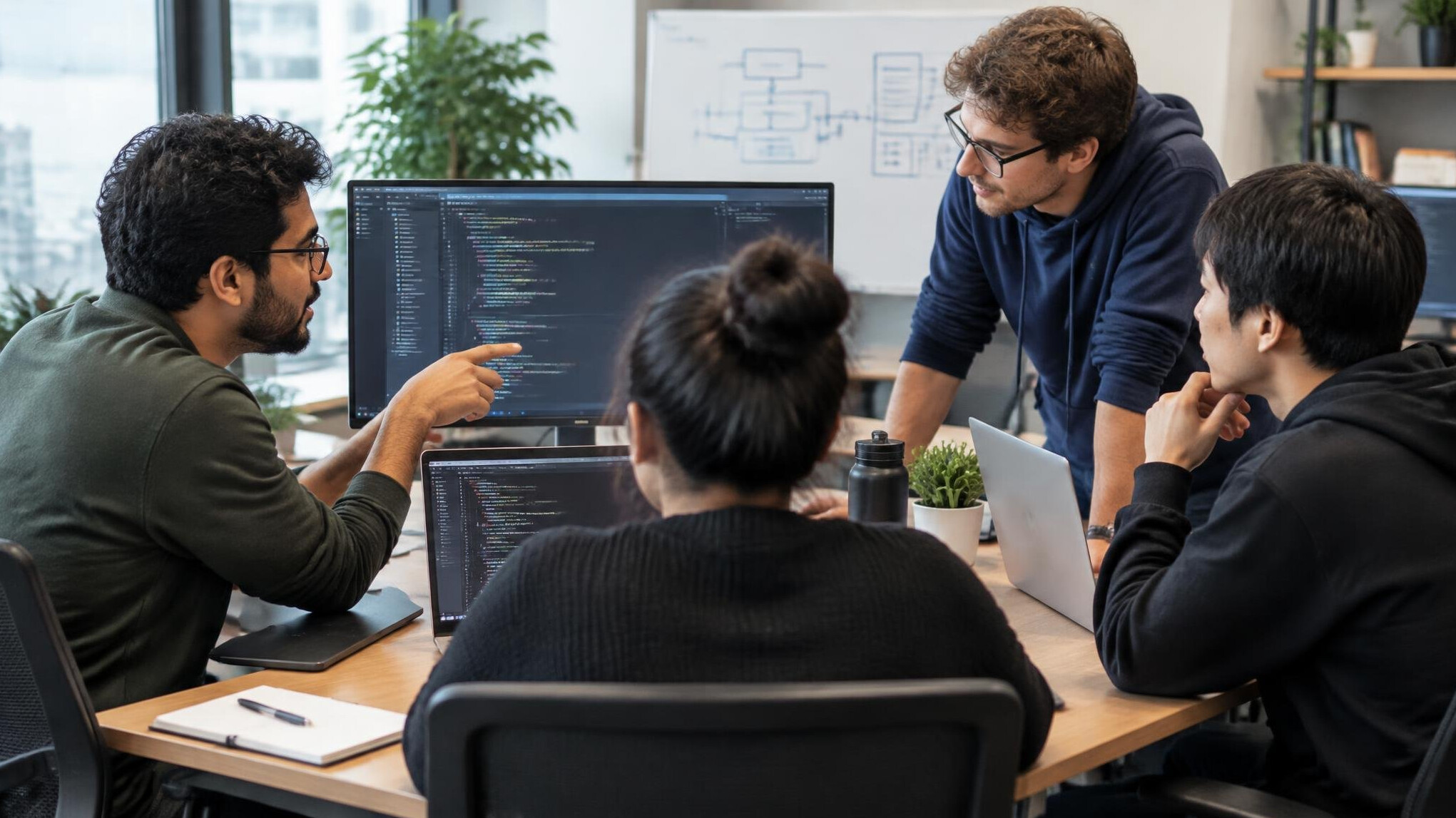team of developers discussing code