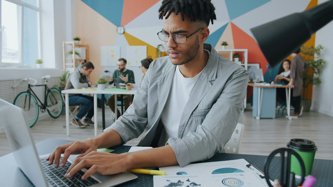 modern office with laptops